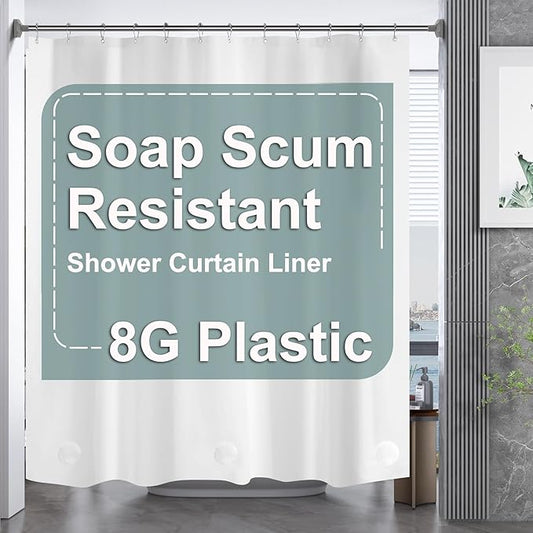 AmazerBath White Shower Curtain Liner, 70 x 72 Inches EVA 8G Heavy Duty Plastic Shower Curtain Liner, Waterproof Weighted Thick Bathroom Curtain with 3 Clear Weights and 12 Rustproof Grommet Holes