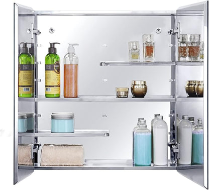 Fundin Stainless Steel Medicine Cabinet, Bathroom Mirror Cabinet, Surface Mount and Recess Mount, 23.6 x 25.6 inch, with Unique Half-Shelves for Greater Storage adjustability