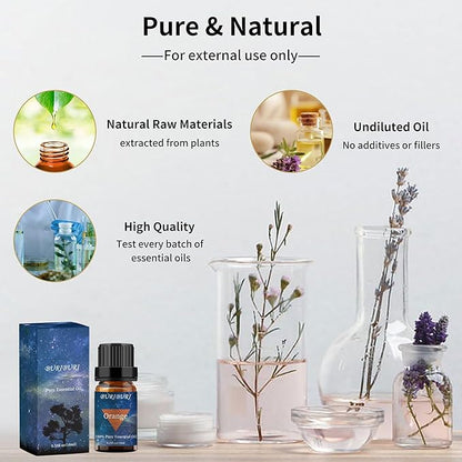 BURIBURI Orange Oil and Vanilla Essential Oil, 100% Pure, Undiluted, Natural, Organic Aromatherapy Orange Essential Oils Gift Set, 10MLx2