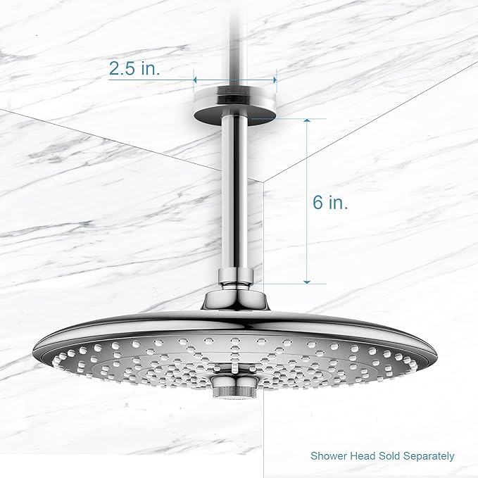 OFFO Shower Arm with Flange, 6 in Ceiling Mount Replacement Rain Shower Head Straight Arm Ceiling-Mounted For Fixed Shower Head & High Pressure Rain, Chrome