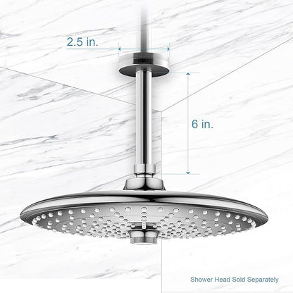 OFFO Shower Arm with Flange, 6 in Ceiling Mount Replacement Rain Shower Head Straight Arm Ceiling-Mounted For Fixed Shower Head & High Pressure Rain, Chrome