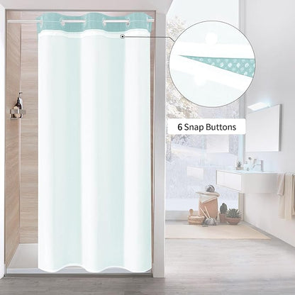 MitoVilla Teal Waffle Small Stall Shower Curtain Liner Set 36 x 74, No Hooks Required Half Size Narrow Fabric Cloth Shower Curtain Set with Snap-in Liner for Modern Bathroom Decor, Teal/Turquoise/Aqua