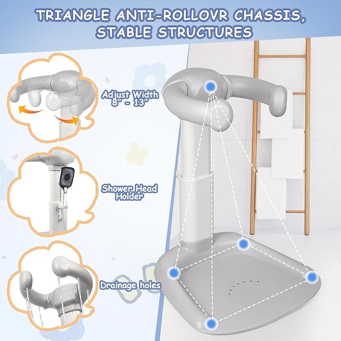 Baby Shower Stand, Baby Shower Standing Support, Adjustable Baby Bath Support with Anti-Slip/Dumping Base, Baby Bath Stand for Themselves,Soporte para Bañera de Bebé,Ideal Gift for Infants 6-36 Months