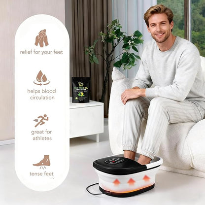 Collapsible Foot Spa Bath Massager with Heat Bubbles and Vibration Massage and Jets, 16oz Tea Tree Oil Foot Soak Epsom Salt, WHALSTAR Foot Bath Bucket With Red Light & Remote