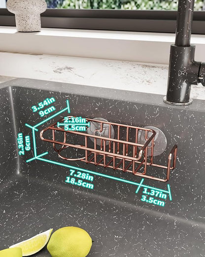 HapiRm Sponge Holder for Kitchen Sink, No Drill Kitchen Sink Caddy Organizer, Rustproof and Waterproof Dish Sponge Holder - Rose Gold