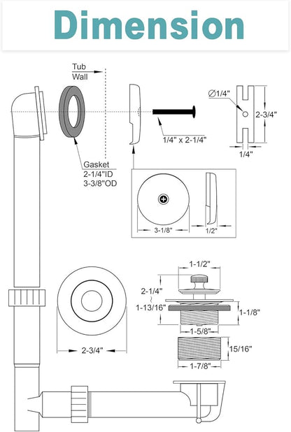 BESTILL Bathtub Drain Kit and Overflow Faceplate, Matte Black
