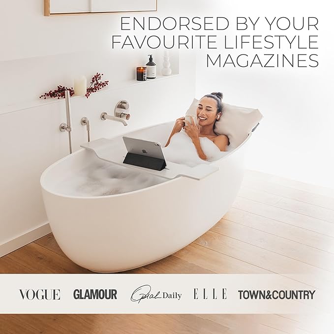BADESOFA® Luxury Bathtub Pillow L - Large Bath Pillow for Therapeutic Neck and Back Support Quick-Drying - Full Body Bath Tub Cushion - Luxury Spa Cushion in Ivory Pearl