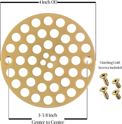 4 Inch OD Round Screw-in Brushed Gold Shower Drain Strainer - Brass Construction, Efficient Drainage & Versatile Use
