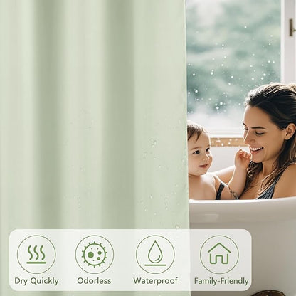 Waterproof Fabric Shower Curtain Liner with 3 Weighted Magnets, 72 x 84 inch Extra Long Green Cloth Shower Liner Machine Washable, Hotel Quality Lightweight Tall Shower Curtain for Bathroom