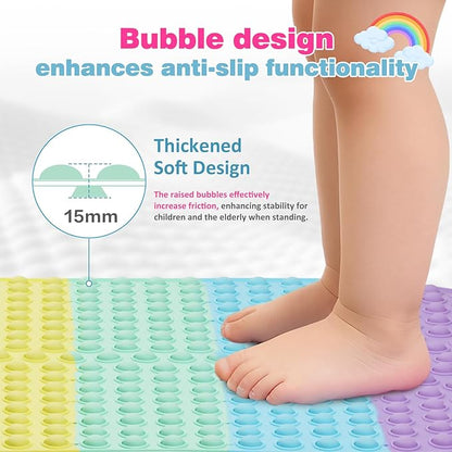 Push Pop Bubble Bath Mat for Kids,Rainbow Large Non-Slip Silicone Tub Mat with Strong Suction Cups for Toddler,33x17.3 Inch Waterproof Shower Mat for Bathtub, Sensory Bath Pad with Drain Holes