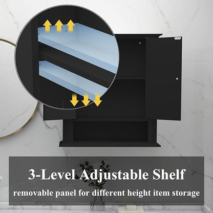 Bathroom Cabinet Wall Mounted| Over The Toilet Storage Cabinet with 2 Doors & Adjustable Shelf, Hanging Wall Cabinet, Upper Cabinet Storage Cupboard for Bathroom,Kitchen,Laundry Room, Black