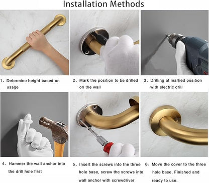 Shower Grab Bar, 2 Pack 32 Inch Gold Bathroom Grab Bar, 1.25" Diameter 304 Stainless Steel Anti-Slip Grab Bars for Bathtubs and Showers, Handicap Shower Grab Bar for Seniors Elderly