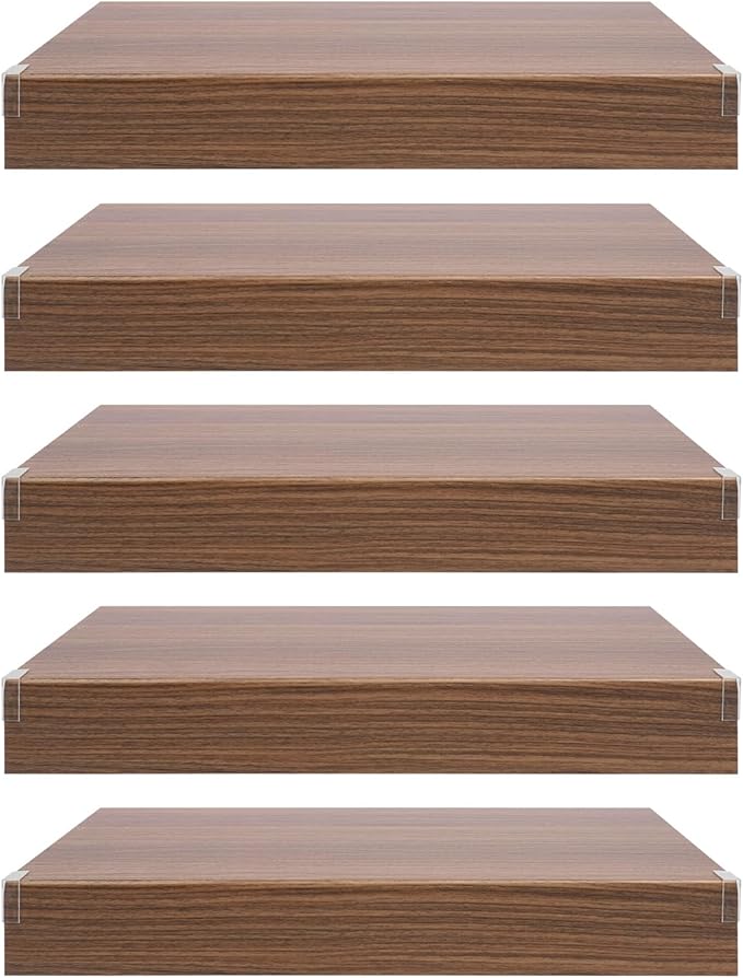 33 Inch Floating Shelves for Wall, 16 Inch Deep Hanging Shelf, Large Display & Storage Shelf for Bathroom, Bedroom, Living Room, Set of 5 (Dark Wood Color, 24 Inch)