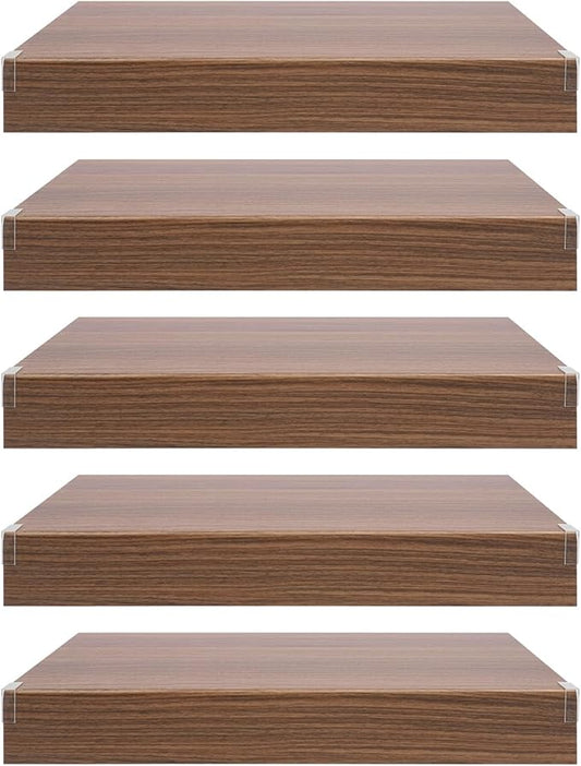 33 Inch Floating Shelves for Wall, 16 Inch Deep Hanging Shelf, Large Display & Storage Shelf for Bathroom, Bedroom, Living Room, Set of 5 (Dark Wood Color, 24 Inch)