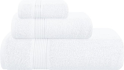 Belizzi Home Ultra Soft 3 Pack Cotton Towel Set, Contains a Bath Towel 28x55 inch, a Hand Towel 16x24 inch & a Wash Coth 12x12 inch, Ideal Everyday use, Compact & Lightweight - White