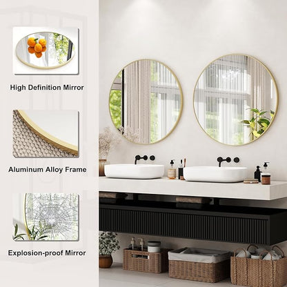 32 Inch Round Bathroom Mirror - Black Wall Mounted Circle Mirror with Metal Frame, Modern Round Hanging Mirror Suitable for Bathroom, Vanity, Entryway, Living Room