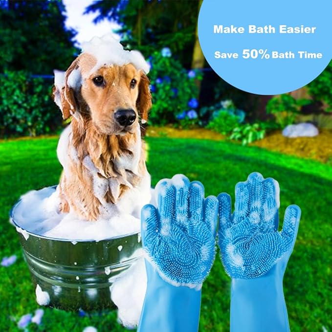 4PCS Dog Washing Glove and Dog Bath Brush, Dog Shampoo Brush Scrubber for Bath, Massage and Grooming, Pet Shower Supplies for Short & Long Hair Dogs and Cats