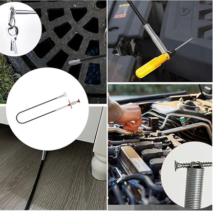 Drain Snake 116 Inch Flexible Claw Grabber Tool with 4 Claws Bendable Hose - Flexible Grabber Claw Pick Up Reacher Tool for Clogged Drains Opener Cleaning