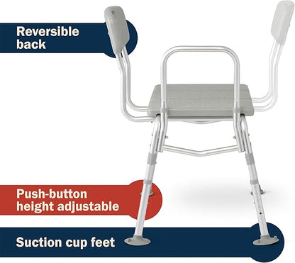 Tub Transfer Bench, 400 lb Capacity Bath & Shower Seat, Tool-Free Assembly, Anti-Slip Suction Feet, Lightweight Frame, for Seniors & Mobility Assistance