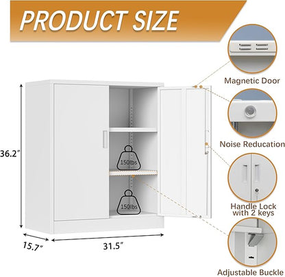 Metal Storage Cabinet, 36 Inch Tall Metal Storage Cabinet with Doors and Shelves, Pantry Cabinets for Kitchen Storage, Garage Cabinet for Living, Dining Room, Assemble Required.