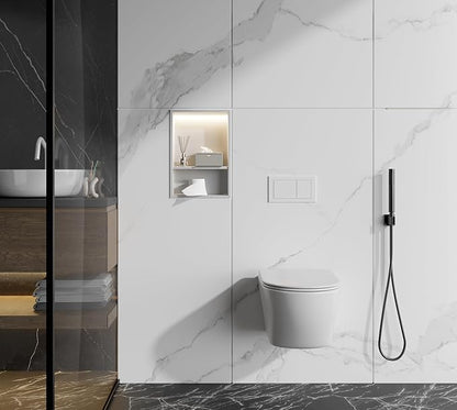 Lighted Shower Niche,Bathroom Wall Niche with LED Light Strip Waterproof,No Tile Needed,Double Shelves Stainless Steel,(Matta White, 18 * 12 * 4 in)