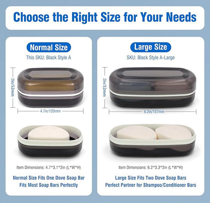 Travel Soap Container, Leakproof Soap Box, Travel Soap Holder with Removable Draining Layer, Portable Soap Case for Traveling, Camping, Gym (Black)