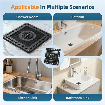 Hibbent 2 Pack Shower Drain Hair Catcher, Shower Drain Cover for Bathroom Floor 4" Drain, Anti-Clogging Bathtub Drain Strainer, Stainless Steel Kitchen Sink Drain Strainer with Handle, Matte Black