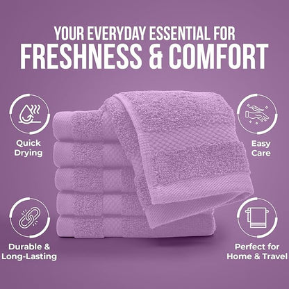DAN RIVER 12-Pack Premium 100% Cotton Lavendar Face Towels – Reusable Face Towel Set, Soft & Absorbent Wash Rags for Bathroom & Body – Hand and Face Towels, 550 GSM (12x12 in)