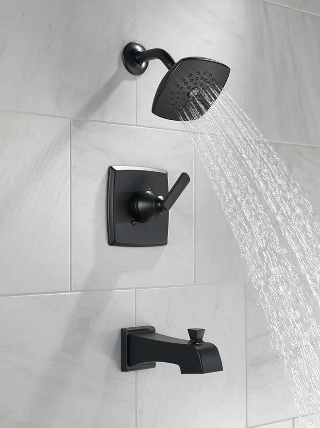 Delta Ashlyn 14 Series Bathtub and Shower Faucet Set, Matte Black Shower Head and Handle Set, Valve Trim Kit, Matte Black T14464-BL (Valve Not Included)