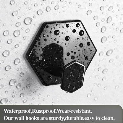 Tindbea Adhesive Towel Hooks Heavy Duty Wall Hooks Waterproof Stainless Steel Shower Rack for Coat, Key, Hat, Robe, Clothes, Picture Hanging Towel Hooks for Bathrooms Kitchen Door (2-Pack, Black)