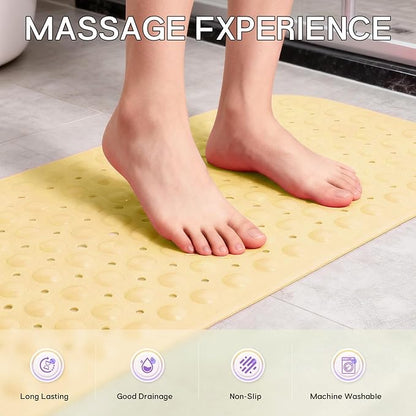 Anti-Slip Bathtub Shower mat, 39.3×15.7 inch（Approximately 100 × 40cm） Soft Oversized Machine Washable Non-Slip Bathtub mat with Drainage Holes, Bathroom Floor Suction Cup.（1-Opaque Light Yellow）