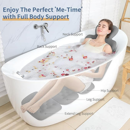 Bath Cushion, Full Body Bathtub Pillow with 160 Suction Cups, Bath Mat for Head and Neck Support, with Laundry Bag (Dark Gray, 60.2" x 16.2")