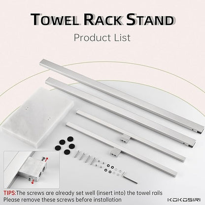 KOKOSIRI Bathroom Towel Rack 2-Tier Standing Towel Bars with Marble Base, Stainless Steel Freestanding Towels Holder, Thicken Steady Design, Polished Chrome THS0003-CH