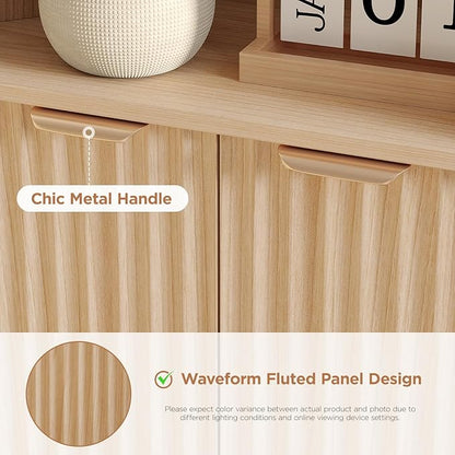 Fameill Tall Corner Cabinet with 2 Doors and 2 Open Storage Shelves, 68” Corner Storage Cabinet with Fluted Door Design, Home Space Saver for Living Room, Bathroom, Kitchen, Laundry, Natural Oak Color