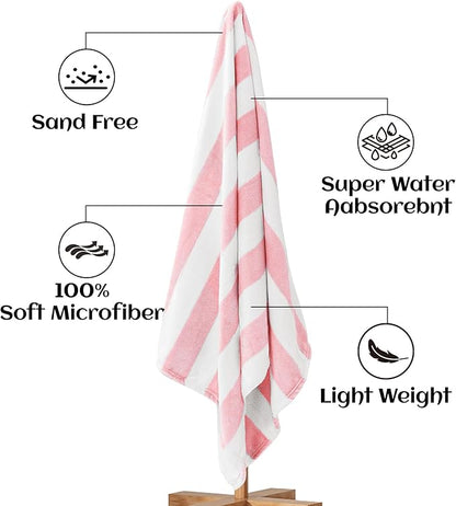 Touchat Beach Towel Oversized,Super Absorbent Sand Free Thick Microfiber Beach Towel (Pink 4Pack, 30”x60“)