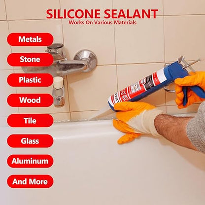 Clear Advanced Silicone Caulk & Sealant, 10Oz Cartridge, 100% Waterproof RTV Silicone Sealant for Kitchen and Bathroom, Shower, Toilet, Sink, Window and Door, Shrink & Crack Proof, 12 Pack