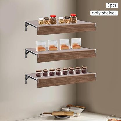 33 Inch Floating Shelves for Wall, 16 Inch Deep Hanging Shelf, Large Display & Storage Shelf for Bathroom, Bedroom, Living Room, Set of 5 (Dark Wood Color, 24 Inch)