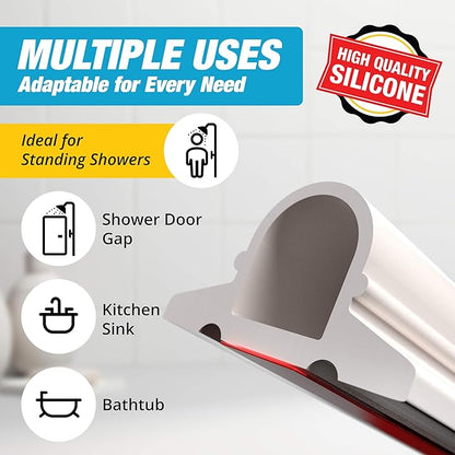Shower Threshold Water Dam Barrier 60" Rounded - White Collapsible Shower Water Blocker - Guard for Walk in Shower - Water Guard Stopper for Floor - Shower Door Water Blocker - Wheelchair Accessible