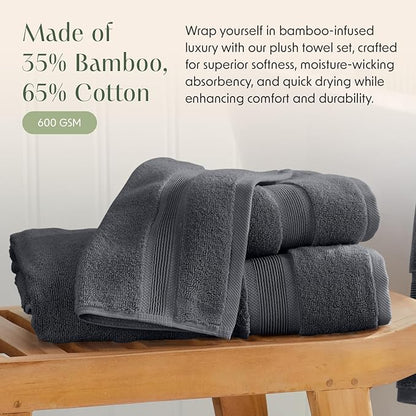 Springtree Home Luxury Viscose from Bamboo Bath Towel Set 6 Piece Set | 35% Viscose from Bamboo - 65% Cotton | Absorbent Quick-Dry Towels for Bathroom | Oeko-TEX Standard 100 Cotton | Iron Grey