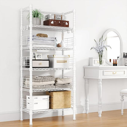 FUTASSI Metal Storage Rack, Storage Organizer Shelves for Kitchen, Bathroom, Living Room, Balcony and Garage, 5 Tiers Narrow Bookshelf, 21.2" W x 9.4" D x 59.2" H, Load 400lbs, White