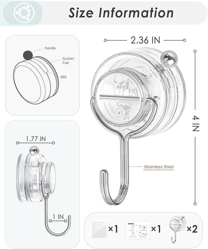 Suction Cup Hooks for Shower, Upgrade Clear Suction Towel Hooks Heavy Duty Removable Bathroom Suction Hooks for Shower Tile Wall Glass Door Window 4 Pack