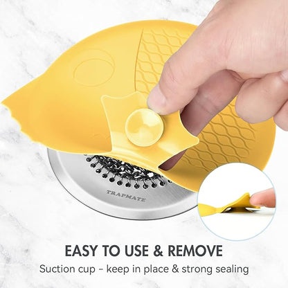 TRAPMATE Bathtub Drain Stopper/Protector/Hair Catcher Shower Drain/Easy Clean Hair Trap Strainer & Silicone Stopper for Tub, Sink (Yellow)