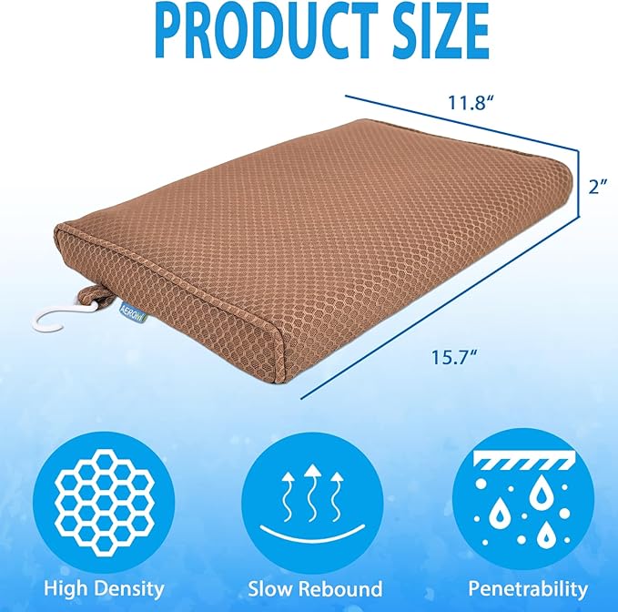AEROiVi Shower Seat Cushion, Shower Chair Cushion for Transfer Benches in Bathtub, Cushion for Sauna, 3D Mesh Pad with Hook, Slip-Resistant, Design for Elderly, Senior, Handicap Disabled