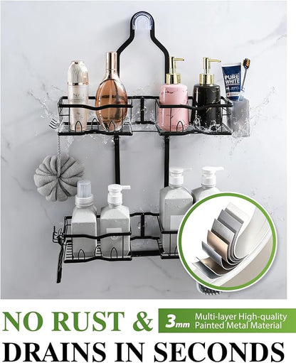 Shower Caddy Hanging, Rustproof Shower Organizer Over Showerhead with Hooks for Razor & Sponge, Bathroom Storage Rack with Soap Holder for Shampoo