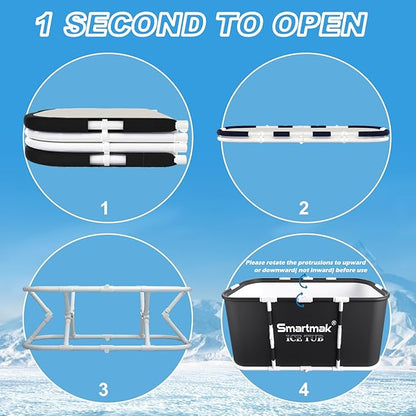 Smartmak Ice Bath Tub with Cover, Portable XL Large Cold Plunge Tub for Athletes, Cold Water Pod Tub Therapy and Recovery, Cold Immersion Training Baths at Home Outdoor Plunge Pool, Black