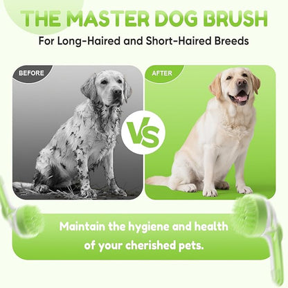 Pet Bath Brush with Shampoo Dispenser, Dog Bath Brush and Grooming Massage Brush for Dogs & Cats, Easy Dog Washing Brush for Short and Long Hair, Coarse and Fine Teeth 2pcs (Blue)