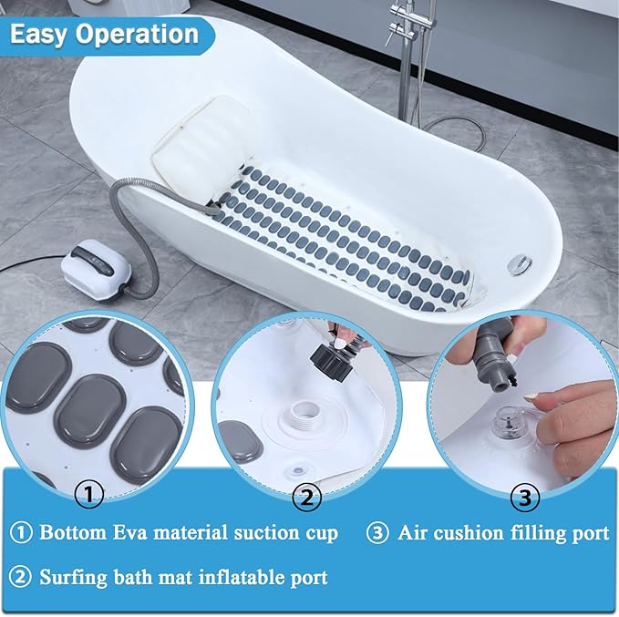 Wavemat Bathtub Massage Cushion,6-Speed Bubbles Wave Mat for Tub,Home Spa Bubble Bath Massager with Inflatable Pillow
