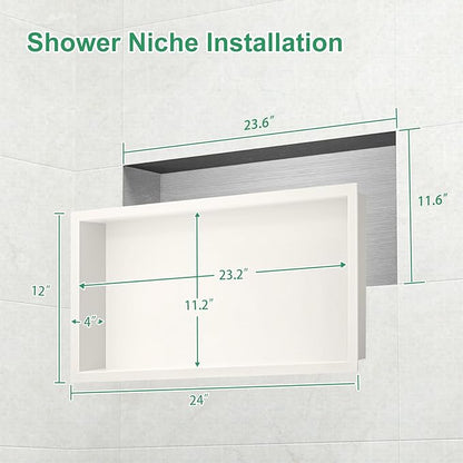SaniteModar Shower Niche, Stainless Steel Niche for Shower Wall, No Tile Needed,Recessed for Bathroom Storage (Warm White, 24" x 12")