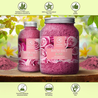 Rose Bath Salts 46 Oz - Natural Rosewood Oil & Rose Extract - Best for Relaxing - Good Sleep - Beauty - Bathing - Body Care - Wellness - Relax - Aromatherapy - Spa