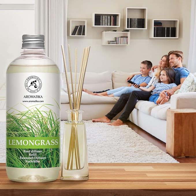Lemongrass Diffuser Refill 34 Fl Oz (2x17 Fl Oz) - Fresh & Long Lasting Fragrance - Refill with Natural Essential Lemongrass Oil - for Aromatherapy - Spa - Home